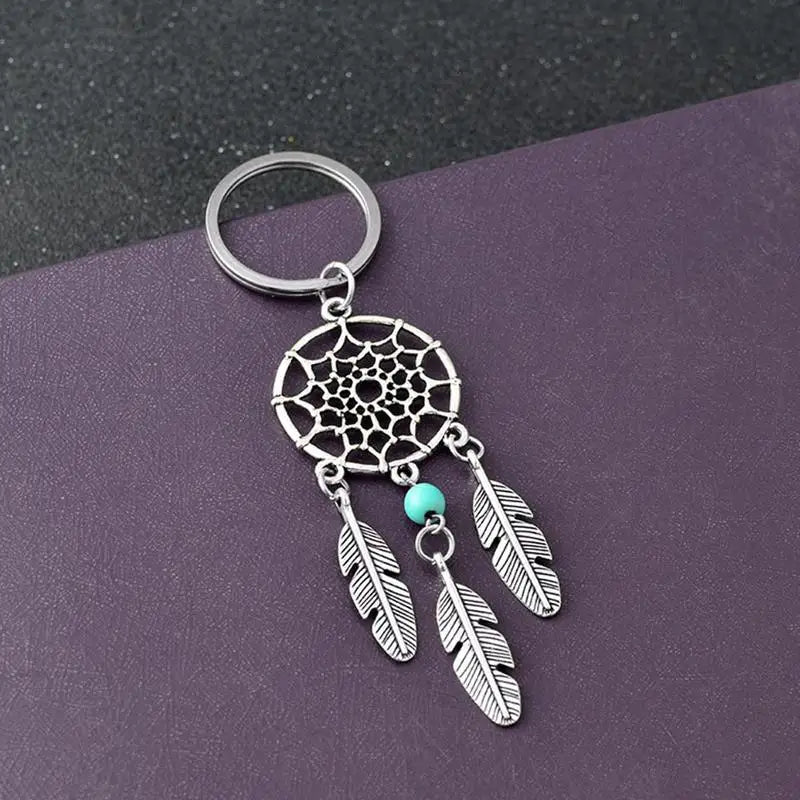 Natural Stone Dream Catcher Keyring Bag Charm Fashion Jewelry Feather Wing Keychain For Women Girl Party Gift