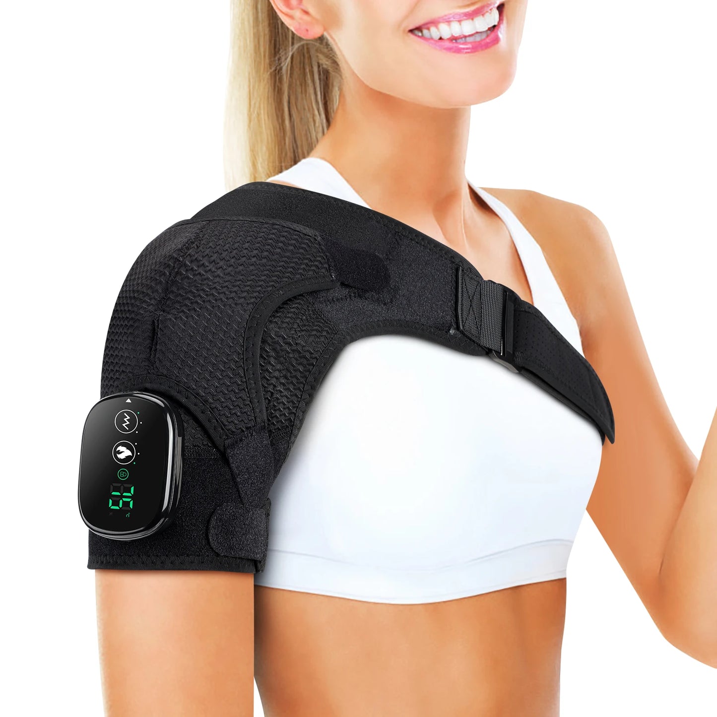 Rechargeable Heating Shoulder Pads Adjustable Shoulder Heating Belt Unisex 3 Level Vibration Heating Shoulder Brace Support Wrap