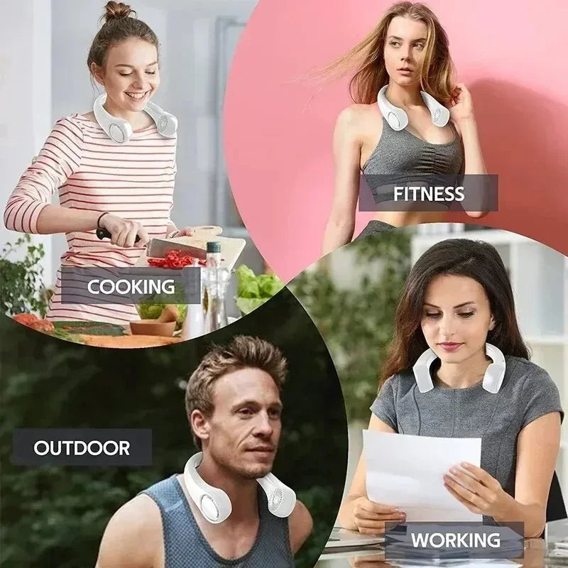 New Mini Neck Fan Portable Bladeless Hanging Neck 1200mAh Rechargeable Air Cooler 3 Speed Mini Summer Sports Fans Waist fan Fan