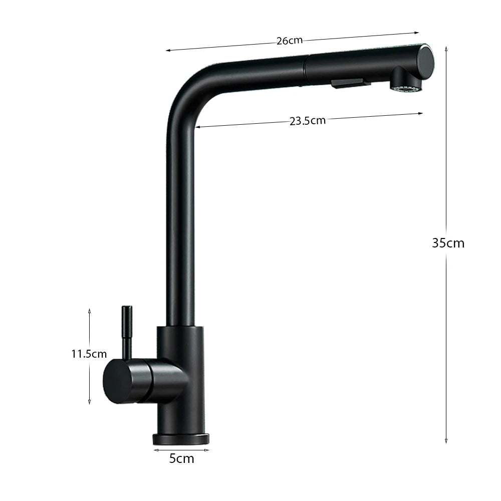 Black Pull Out Kitchen Sink Faucet Two Model Stream Sprayer Nozzle Stainless Steel Hot Cold Water Mixer Tap Deck
