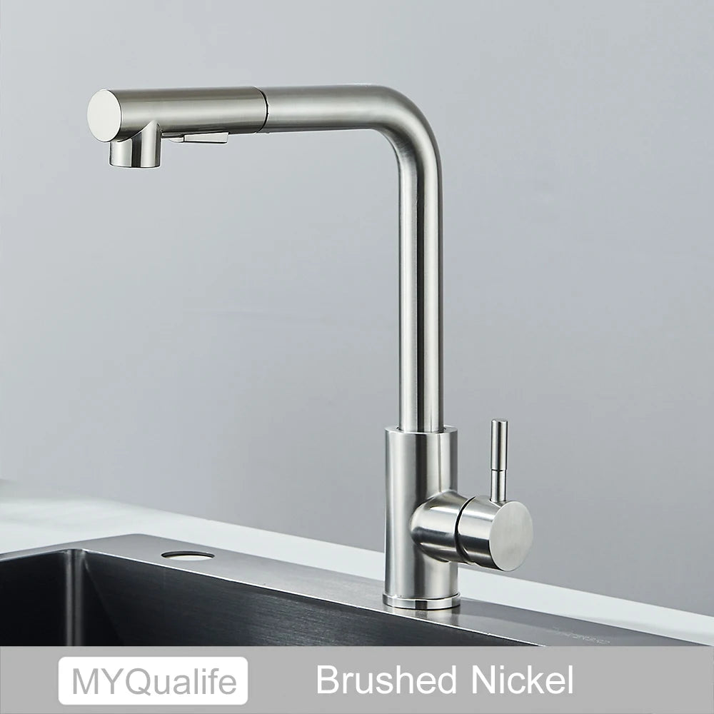 Black Pull Out Kitchen Sink Faucet Two Model Stream Sprayer Nozzle Stainless Steel Hot Cold Water Mixer Tap Deck