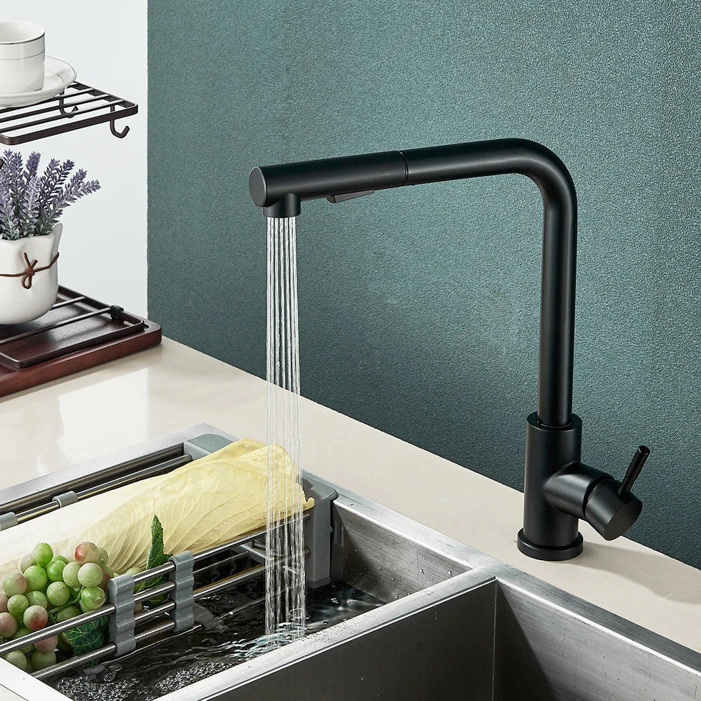 Black Pull Out Kitchen Sink Faucet Two Model Stream Sprayer Nozzle Stainless Steel Hot Cold Water Mixer Tap Deck