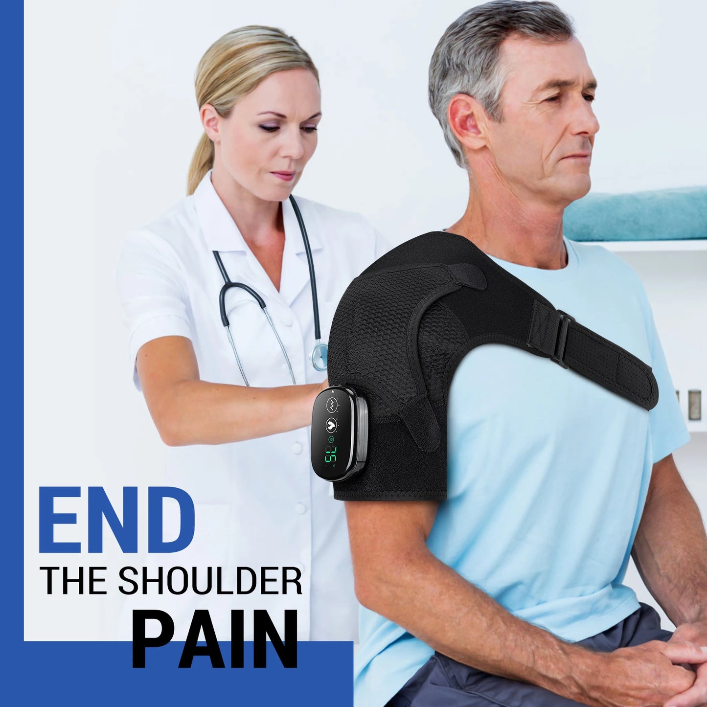 Rechargeable Heating Shoulder Pads Adjustable Shoulder Heating Belt Unisex 3 Level Vibration Heating Shoulder Brace Support Wrap