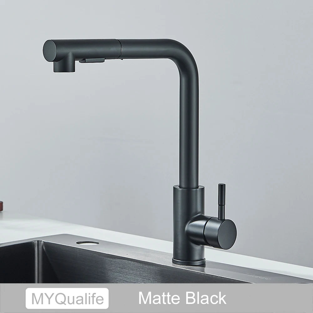 Black Pull Out Kitchen Sink Faucet Two Model Stream Sprayer Nozzle Stainless Steel Hot Cold Water Mixer Tap Deck