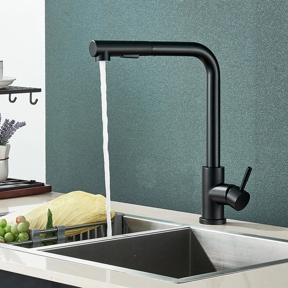 Black Pull Out Kitchen Sink Faucet Two Model Stream Sprayer Nozzle Stainless Steel Hot Cold Water Mixer Tap Deck