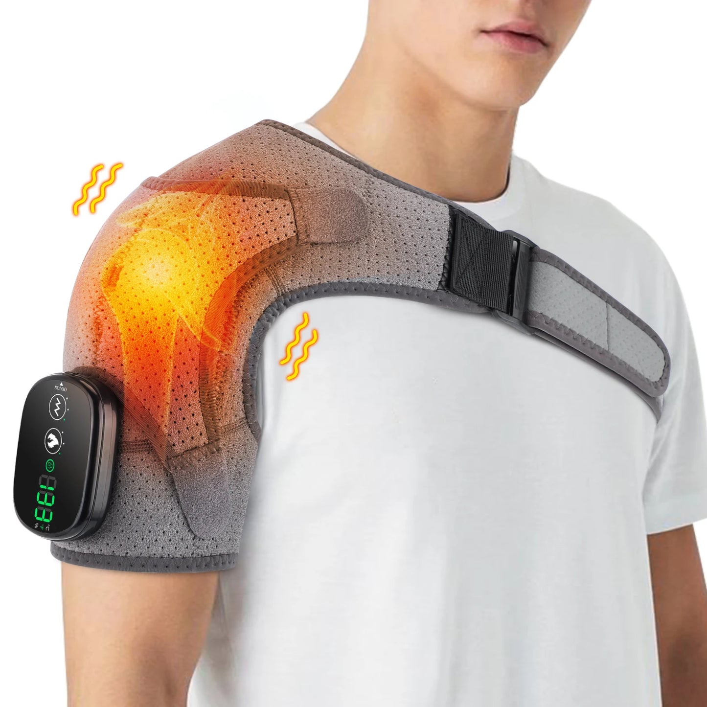 Rechargeable Heating Shoulder Pads Adjustable Shoulder Heating Belt Unisex 3 Level Vibration Heating Shoulder Brace Support Wrap
