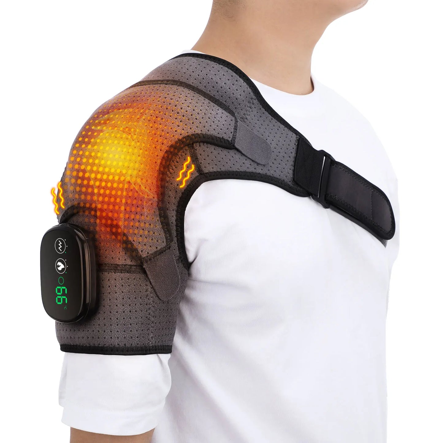 Rechargeable Heating Shoulder Pads Adjustable Shoulder Heating Belt Unisex 3 Level Vibration Heating Shoulder Brace Support Wrap