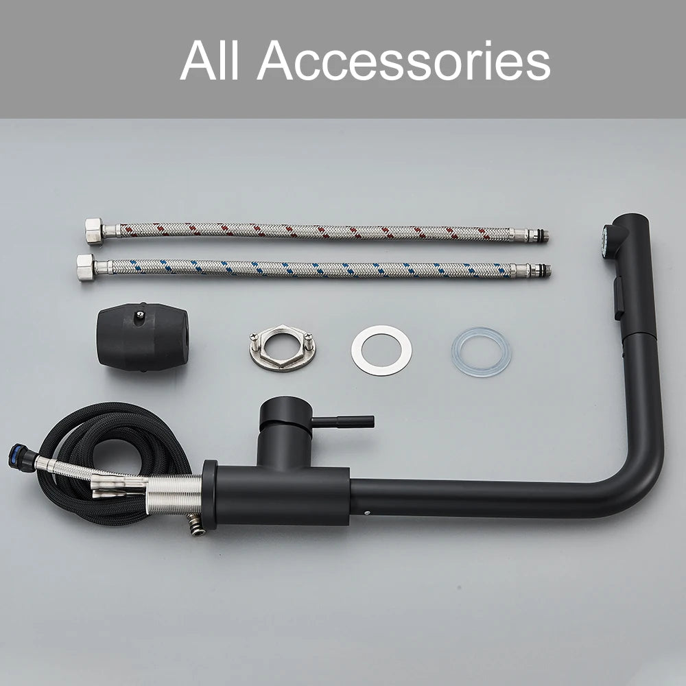 Black Pull Out Kitchen Sink Faucet Two Model Stream Sprayer Nozzle Stainless Steel Hot Cold Water Mixer Tap Deck