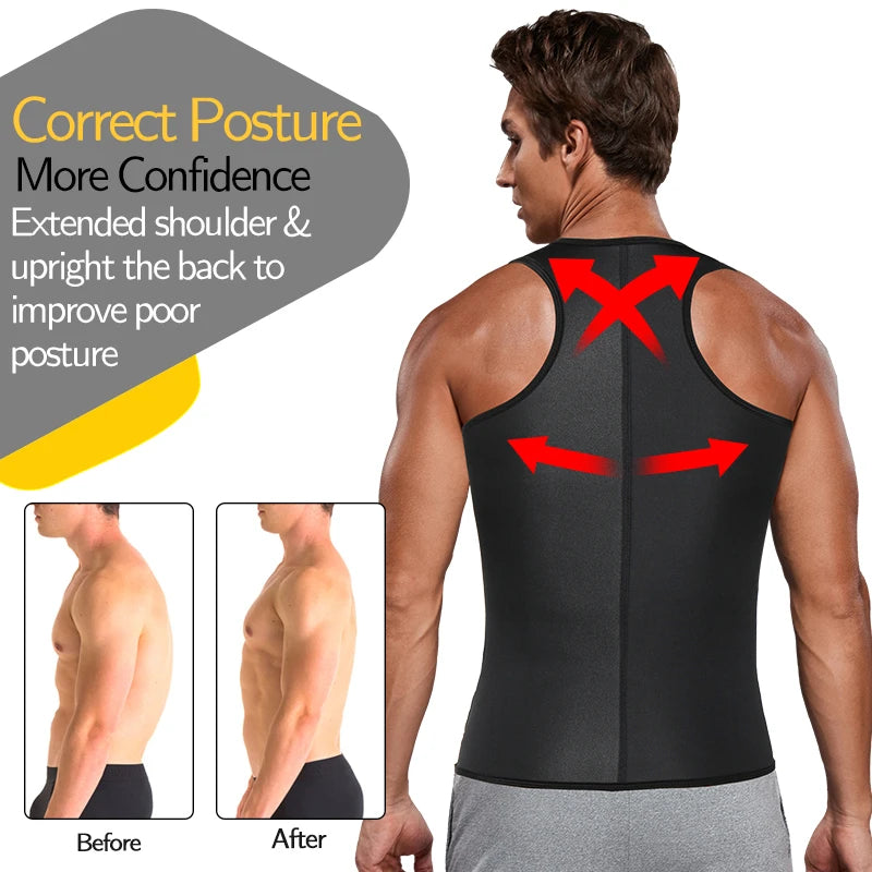 Mens Waist Trainer Vest Slimming Body Shaper Compression Shirt Workout Tank Top Shapewear Fitness Undershirt Fat Burn Sauna Suit