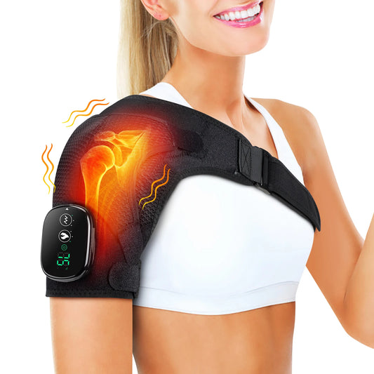 Rechargeable Heating Shoulder Pads Adjustable Shoulder Heating Belt Unisex 3 Level Vibration Heating Shoulder Brace Support Wrap
