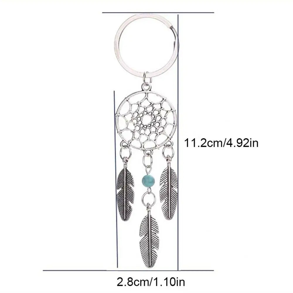 Natural Stone Dream Catcher Keyring Bag Charm Fashion Jewelry Feather Wing Keychain For Women Girl Party Gift