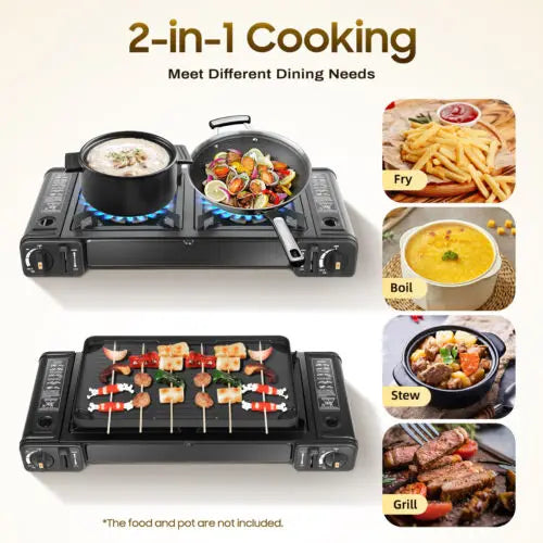 Black Portable Camping Stove 2 Burners Camping Stove Camping Stove W/Grill Tray