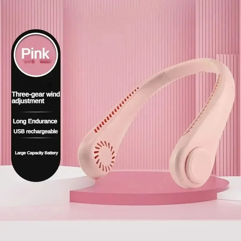 New Mini Neck Fan Portable Bladeless Hanging Neck 1200mAh Rechargeable Air Cooler 3 Speed Mini Summer Sports Fans Waist fan Fan