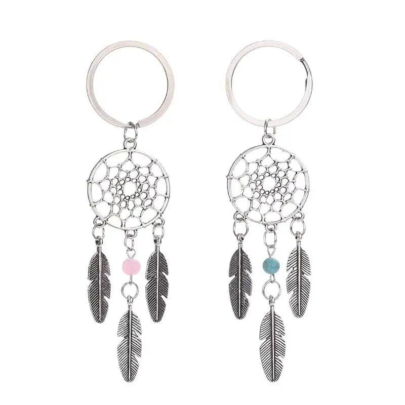 Natural Stone Dream Catcher Keyring Bag Charm Fashion Jewelry Feather Wing Keychain For Women Girl Party Gift