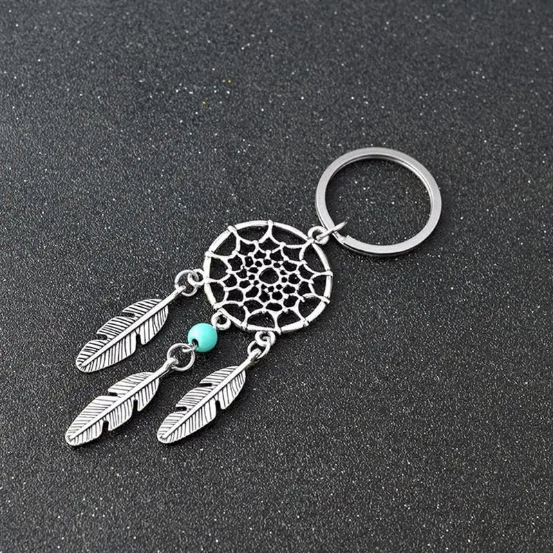 Natural Stone Dream Catcher Keyring Bag Charm Fashion Jewelry Feather Wing Keychain For Women Girl Party Gift