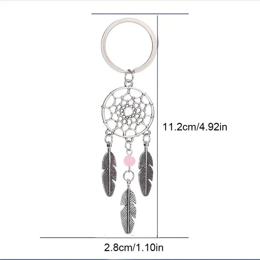 Natural Stone Dream Catcher Keyring Bag Charm Fashion Jewelry Feather Wing Keychain For Women Girl Party Gift